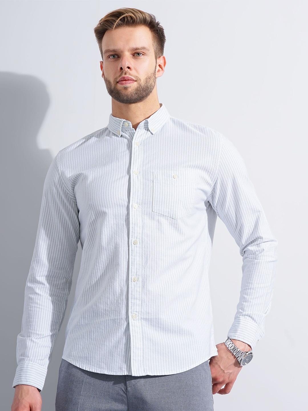

Celio Classic Regular Fit Vertical Striped Cotton Formal Shirt, White