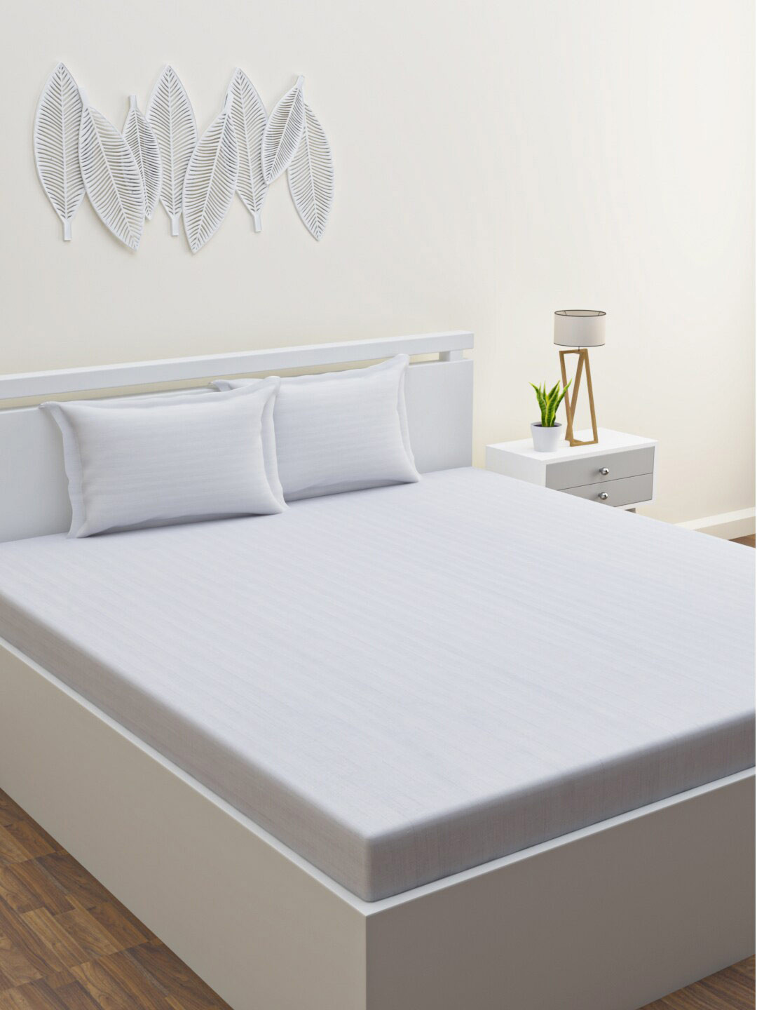 

HERE&NOW Tinsel White Striped Pure Cotton 120 TC King Bedsheet With 2 Pillow Covers