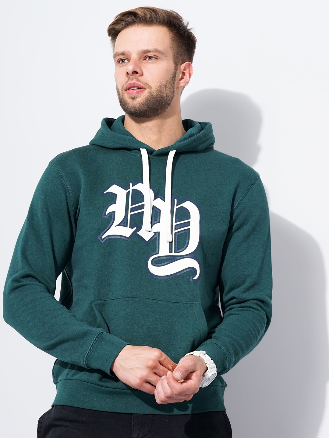 

Celio Alphanumeric Printed Hooded Cotton Pullover Sweatshirt, Green