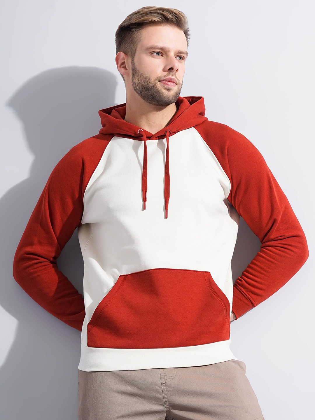 

Celio Colourblocked Hooded Cotton Pullover Sweatshirt, Red