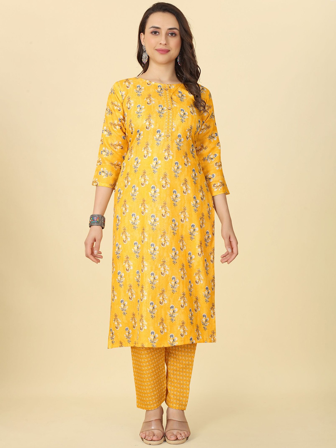 

Bridha Floral Printed Straight Kurta With Trousers, Yellow