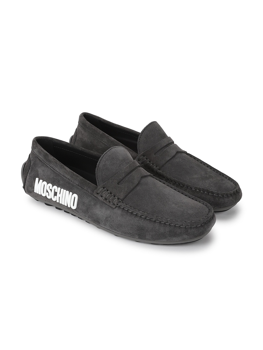 

MOSCHINO COUTURE Men Side Branding Suede Driving Shoes, Black