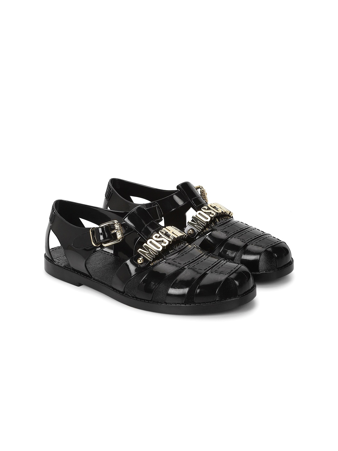 

MOSCHINO COUTURE Men Top Branding Fisherman Sandals, Black