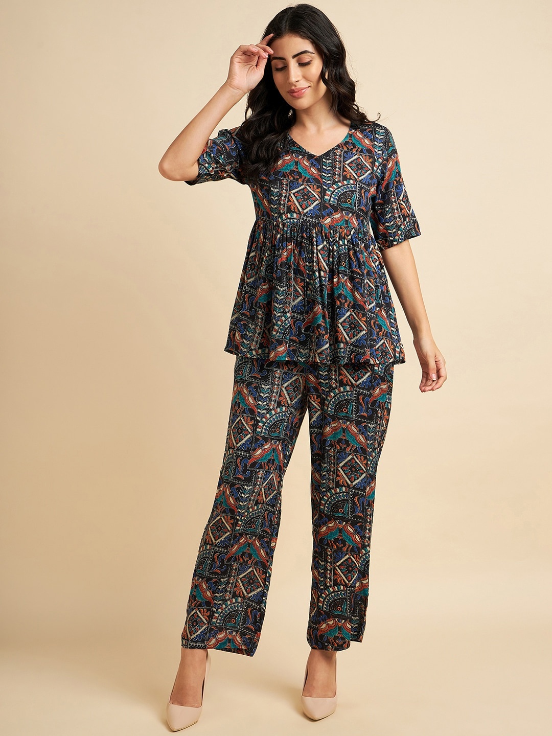 

Azira Printed Tunic & Trousers Co-Ords, Black