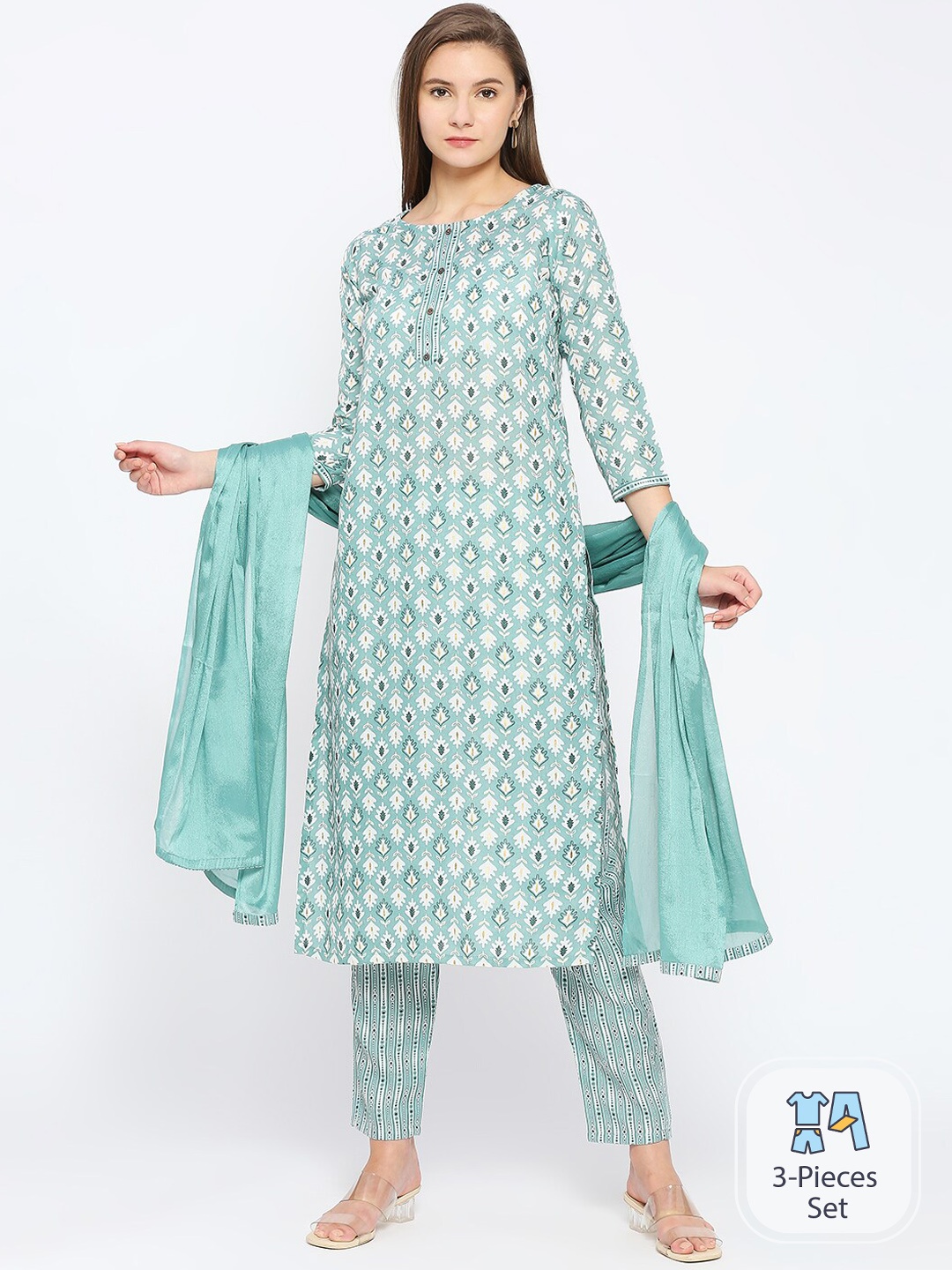 

Anuthi Ethnic Motifs Printed Kurta With Trousers & Dupatta, Blue