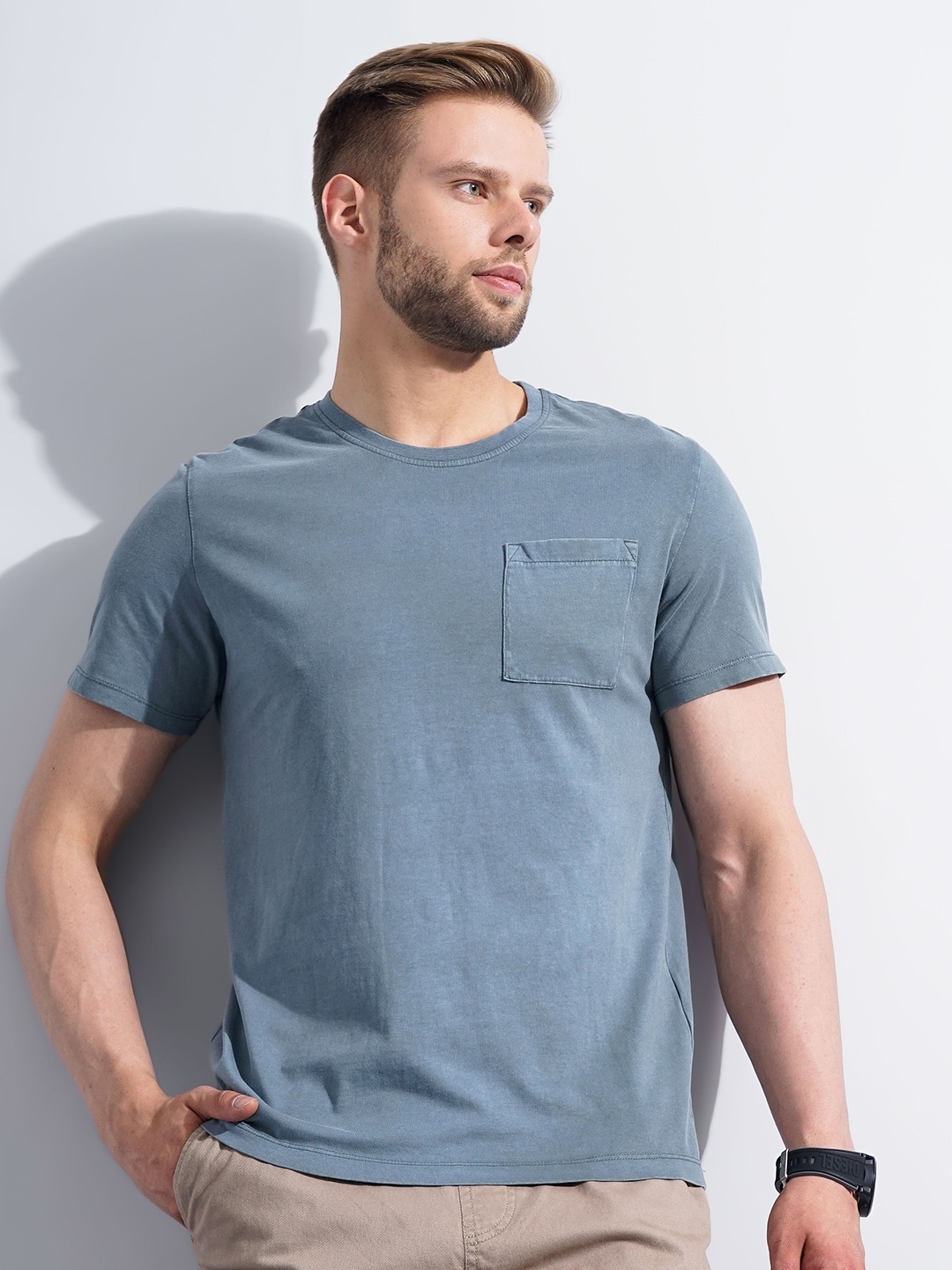 

Celio Round Neck Cotton T-shirt, Blue