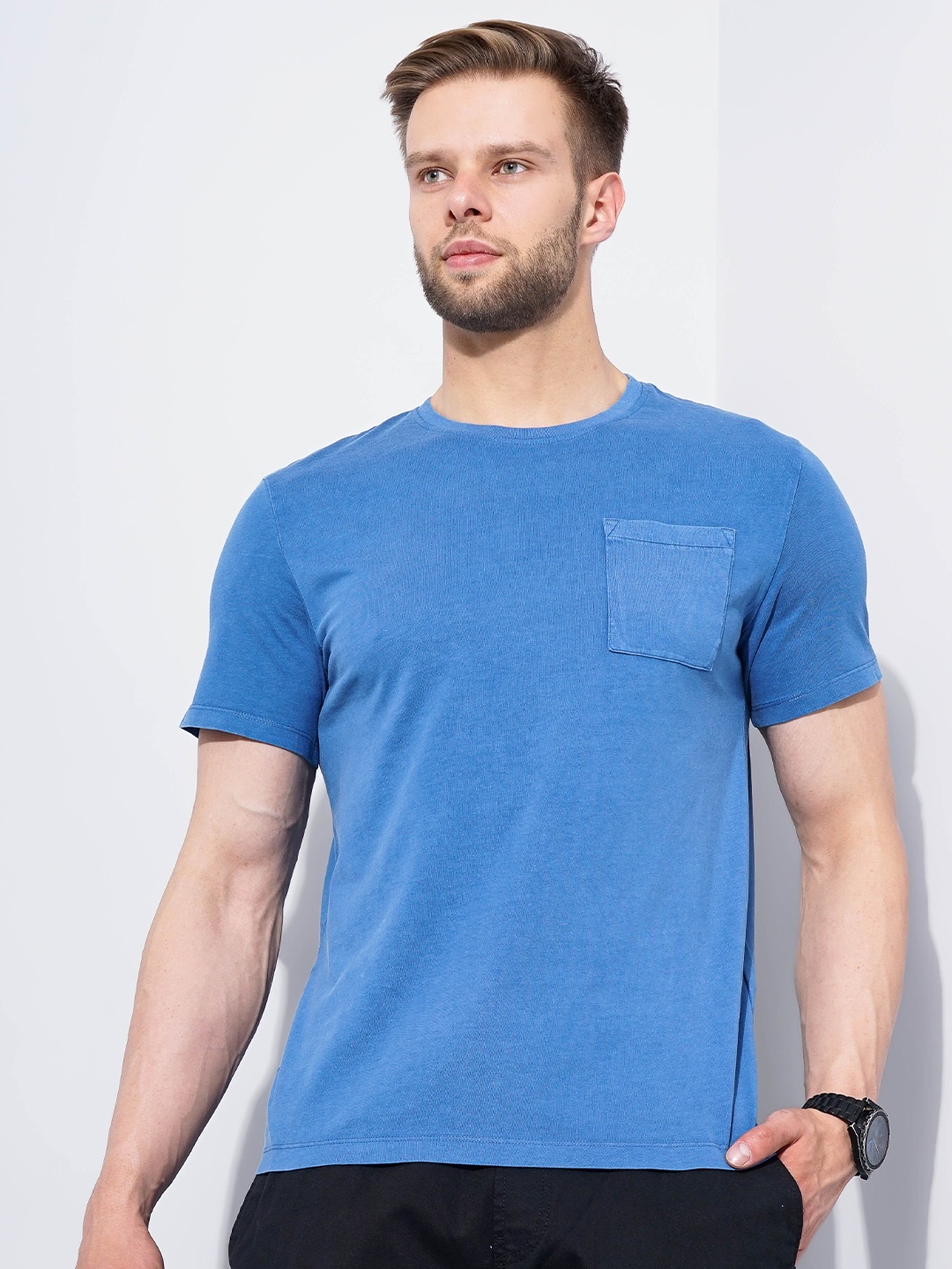 

Celio Round Neck Cotton T-shirt, Blue