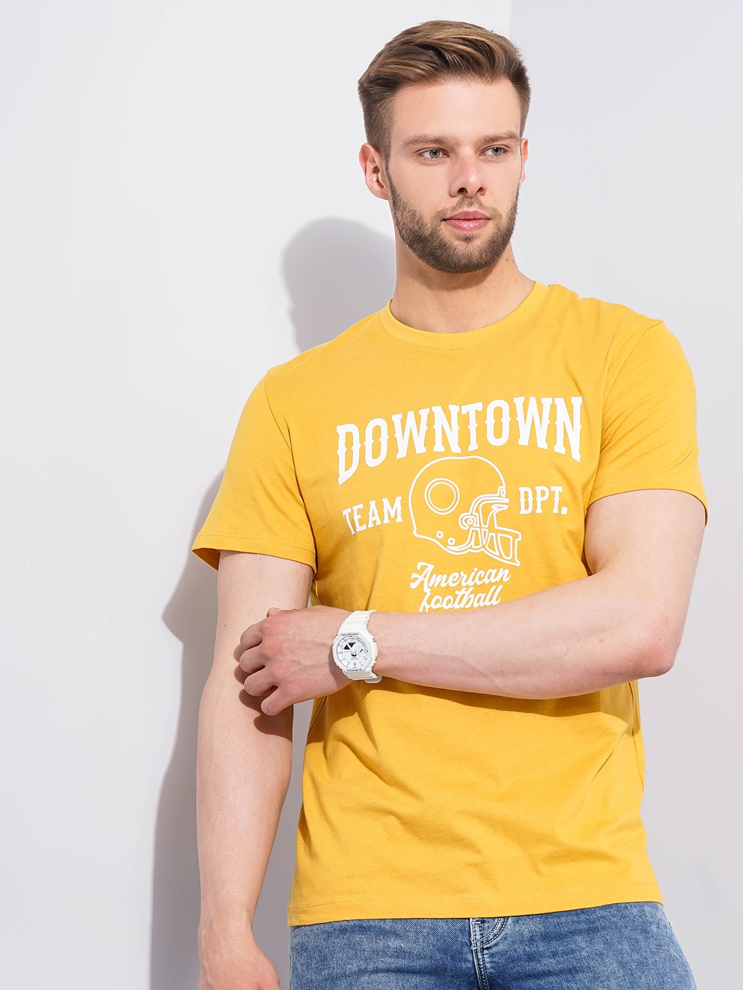 

Celio Typography Printed Cotton T-shirt, Yellow