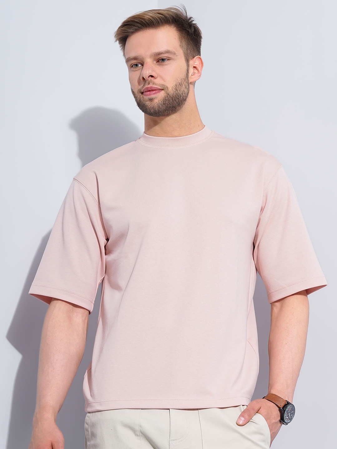 

Celio Round Neck Cotton Oversized T-shirt, Pink