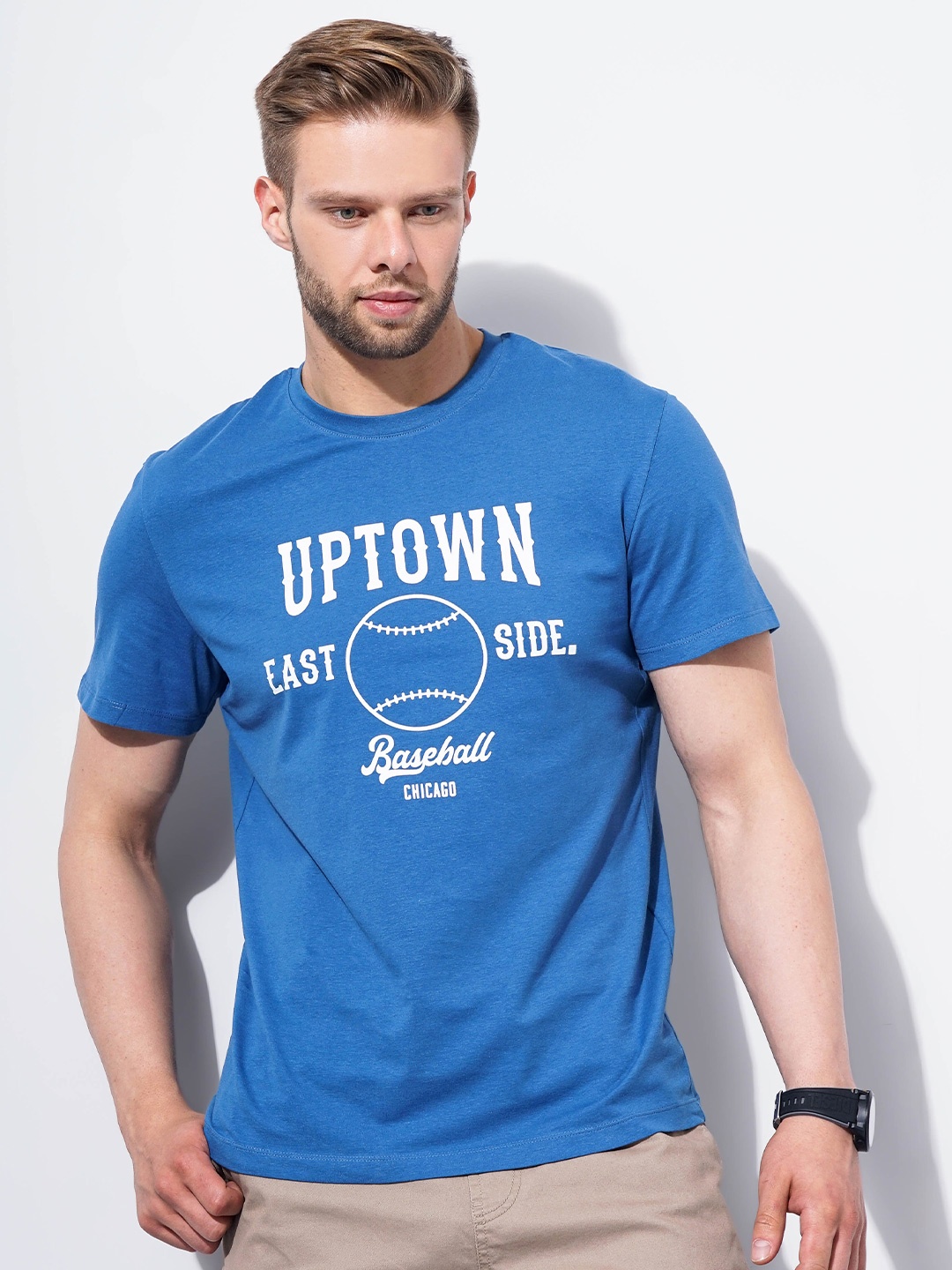 

Celio Typography Printed Cotton T-shirt, Blue