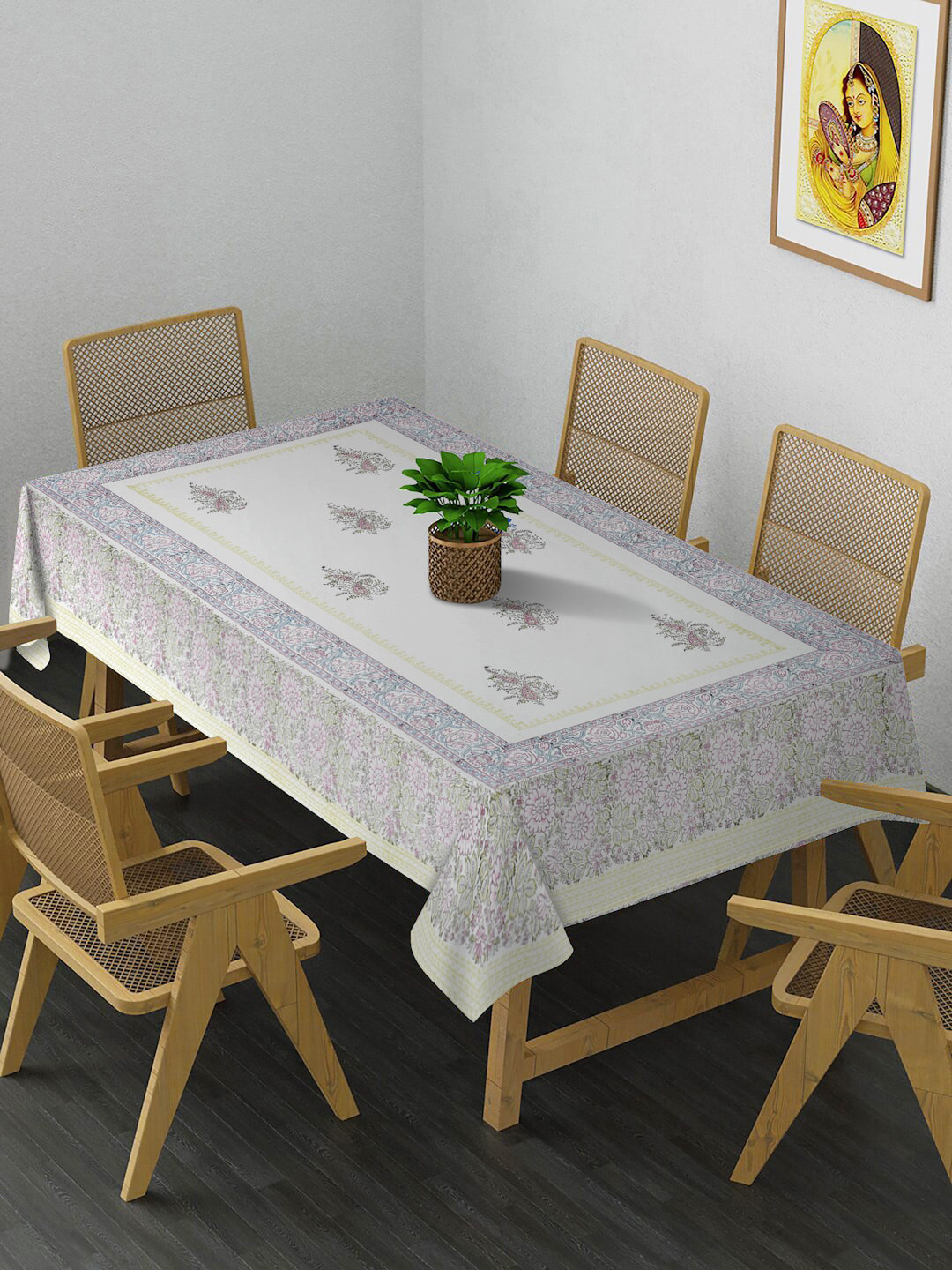 

Rajasthan Decor White & Blue Printed Pure Cotton 6-Seater Table Covers