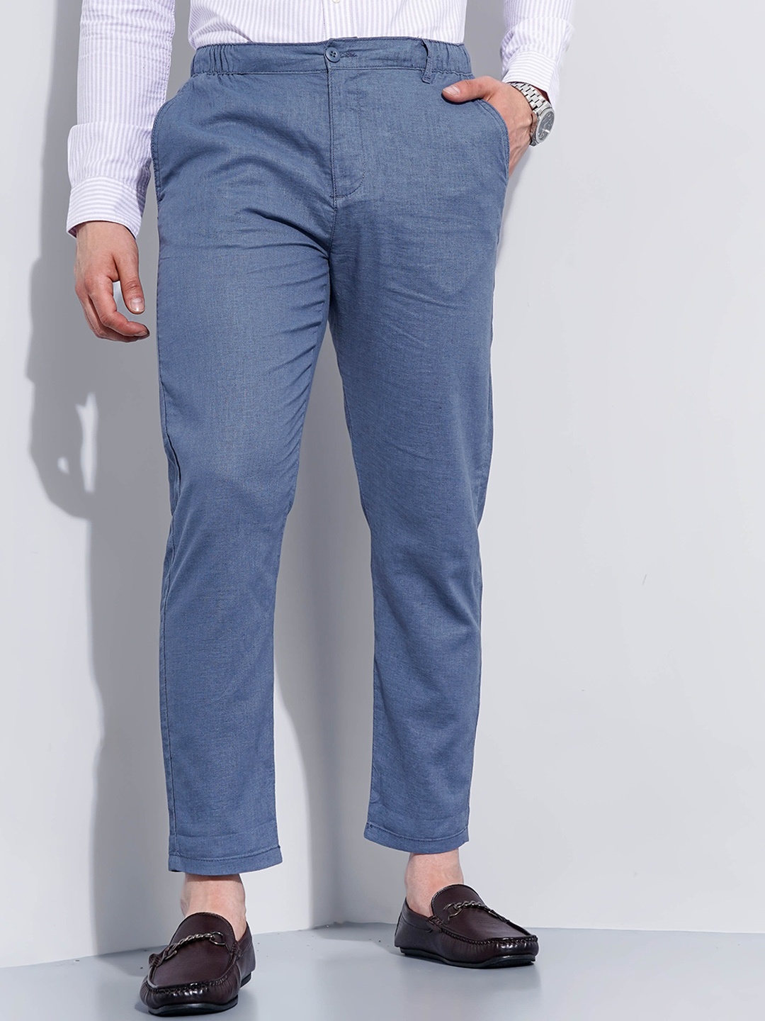 

Celio Men Slim Fit Linen Formal Trousers, Blue
