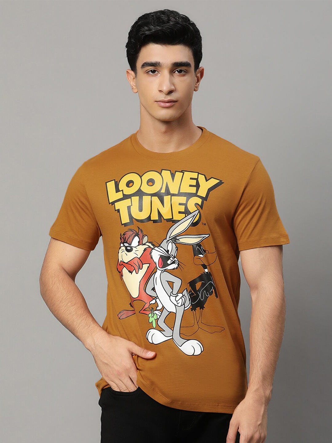 Free Authority Looney Tunes Printed Pure Cotton T-Shirts, Brown