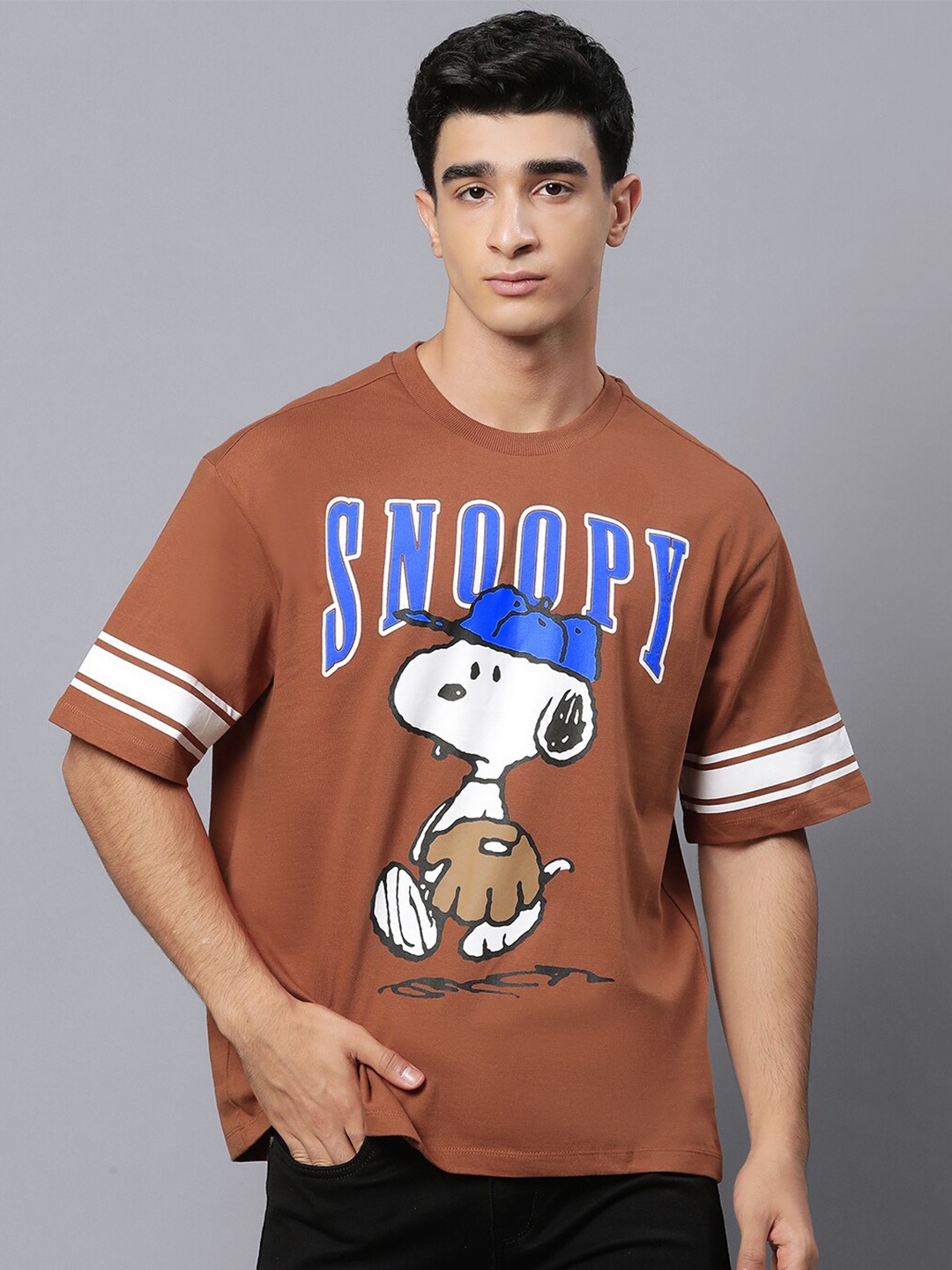 

Free Authority Pure Cotton Peanuts Printed Oversized T-Shirt, Brown