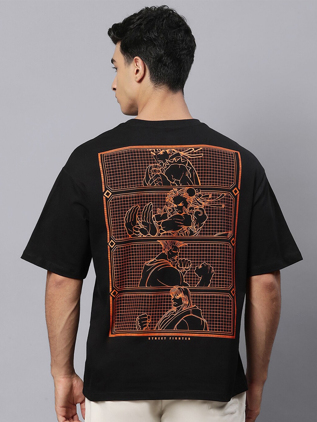 

Free Authority Street Fighter Printed Oversized Pure Cotton T-Shirt, Black