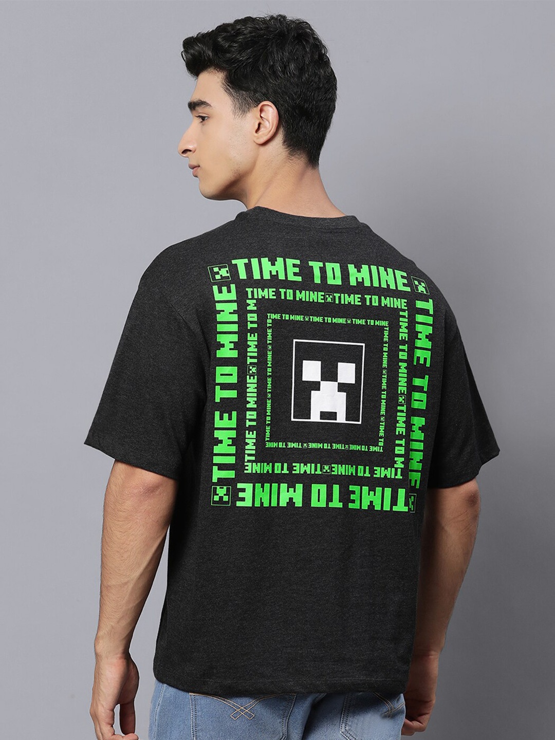 Free Authority Minecraft Printed Oversized T-Shirt, Grey