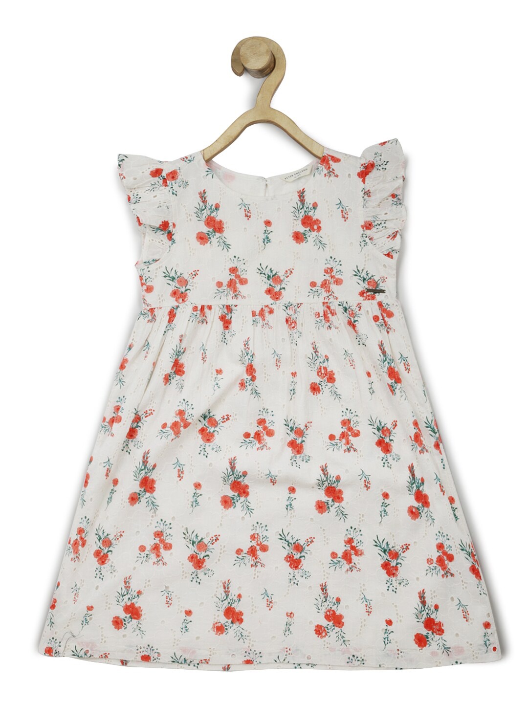 

Peter England Floral Print Flutter Sleeve Fit and Flare Pleated Dress, White