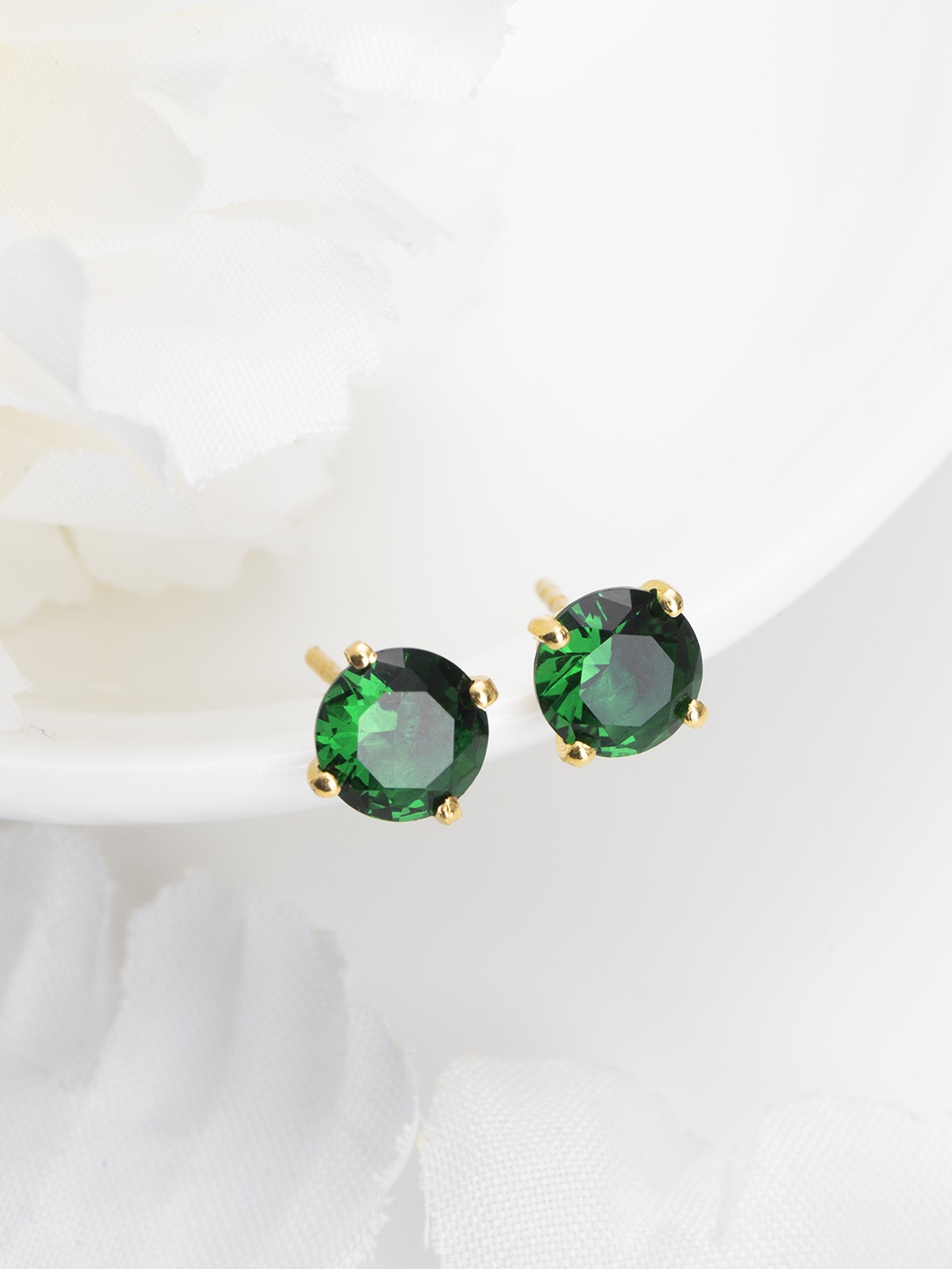 

Zavya Circular Gold-Plated 925 Sterling Silver CZ Studded Stud Earrings