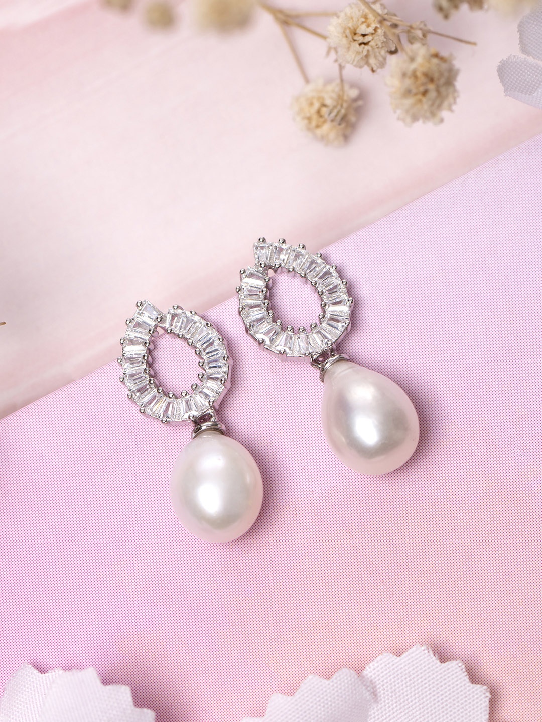 

Zavya Contemporary Rhodium-Plated 925 Sterling Silver Pearl Drop Earrings