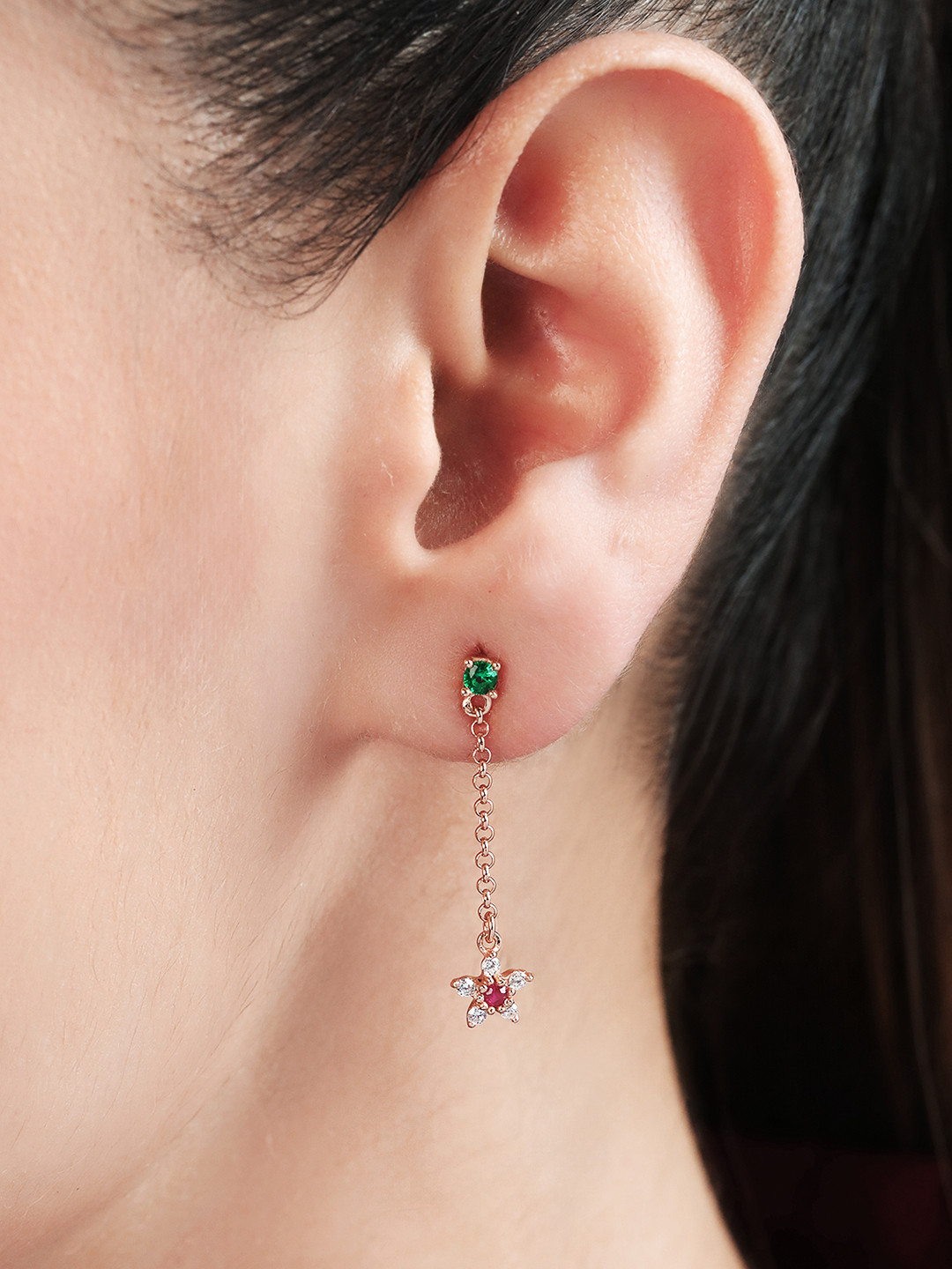

Zavya Star Shaped Rose-Gold Plated 925 Sterling Silver CZ Studded Drop Earrings