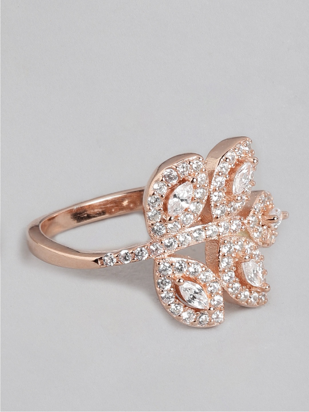 

Zavya Women 925 Sterling Silver Rose Gold-Plated CZ Studded Finger Ring