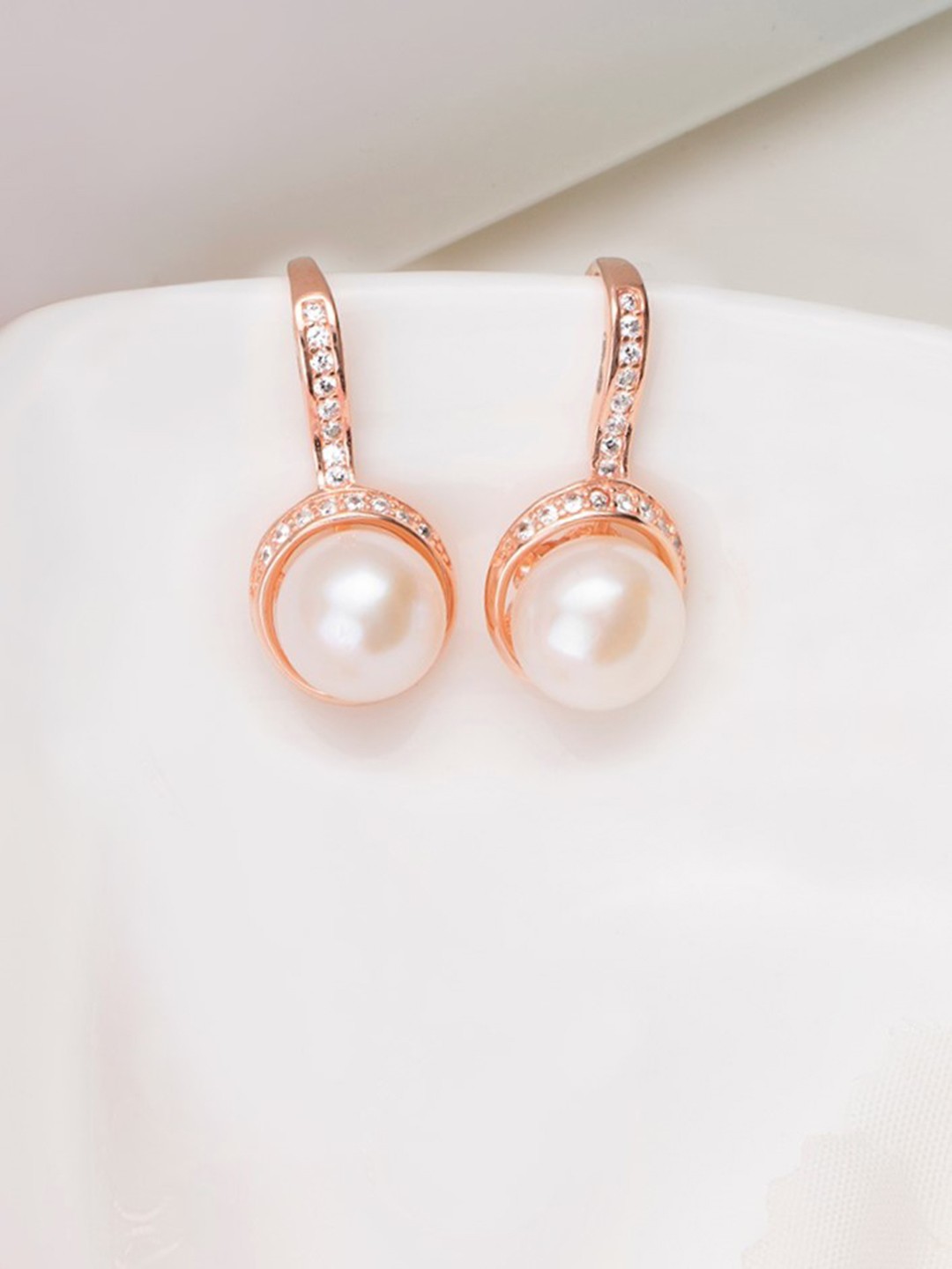 

Zavya Contemporary Rose-Gold Plated 925 Sterling Silver Pearl Drop Earrings