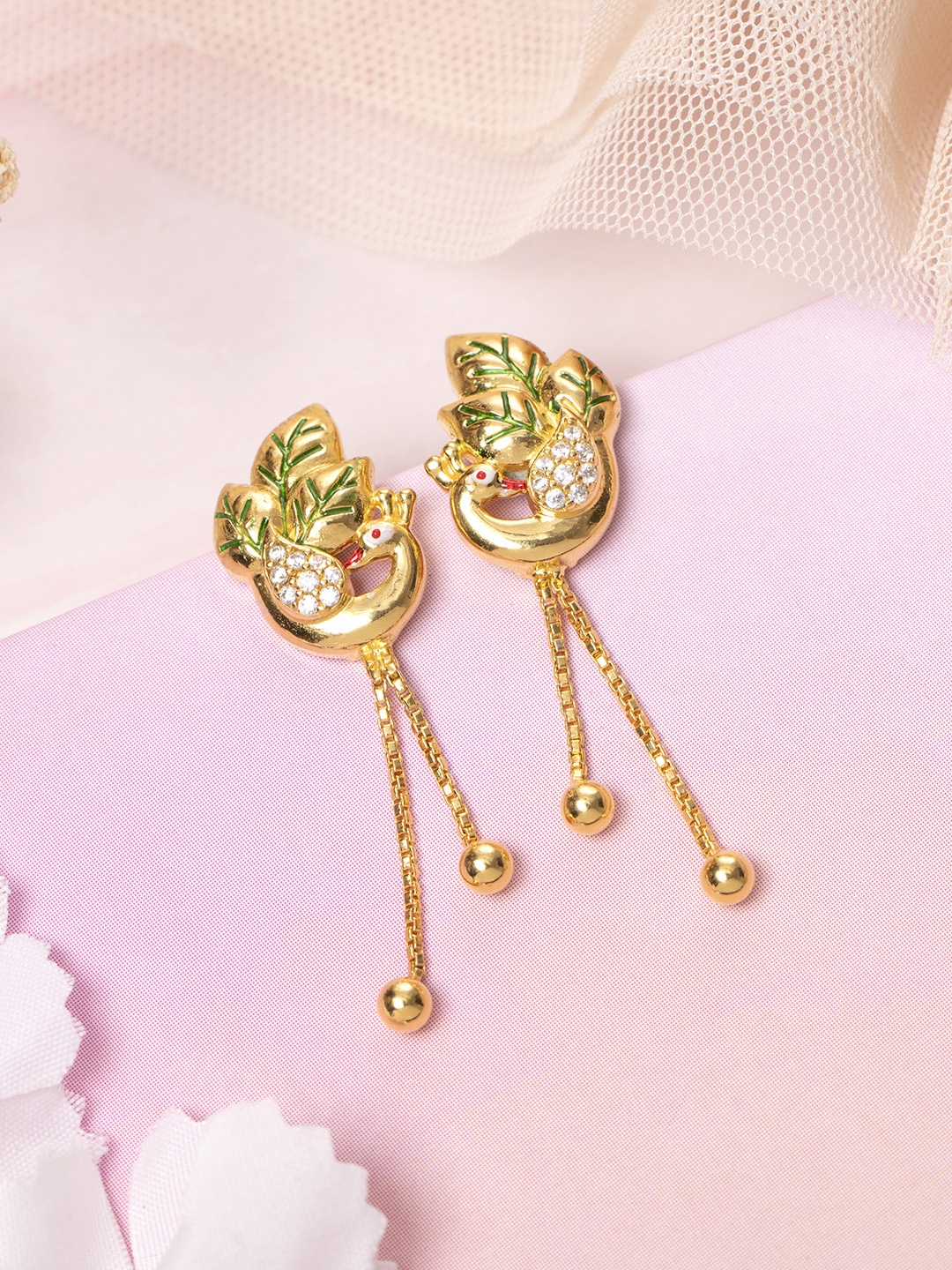 

Zavya Peacock Shaped Gold-Plated 925 Sterling Silver Drop Earrings