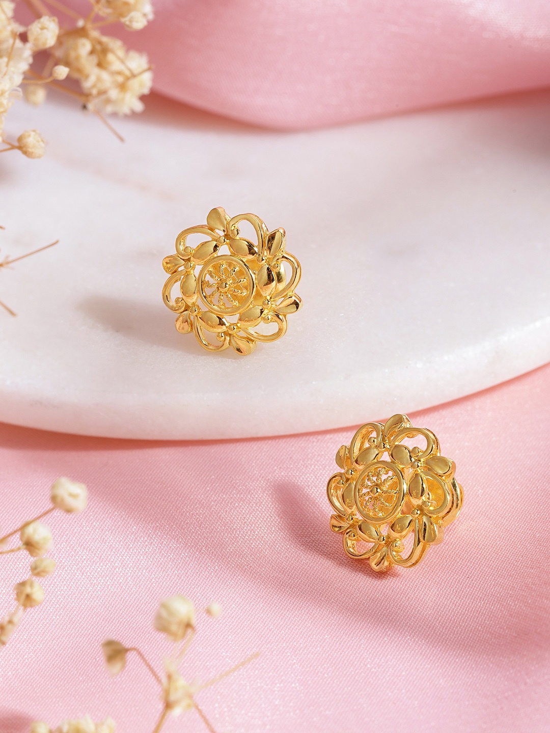 

Zavya Contemporary Gold-Plated 925 Sterling Silver CZ Studded Stud Earrings