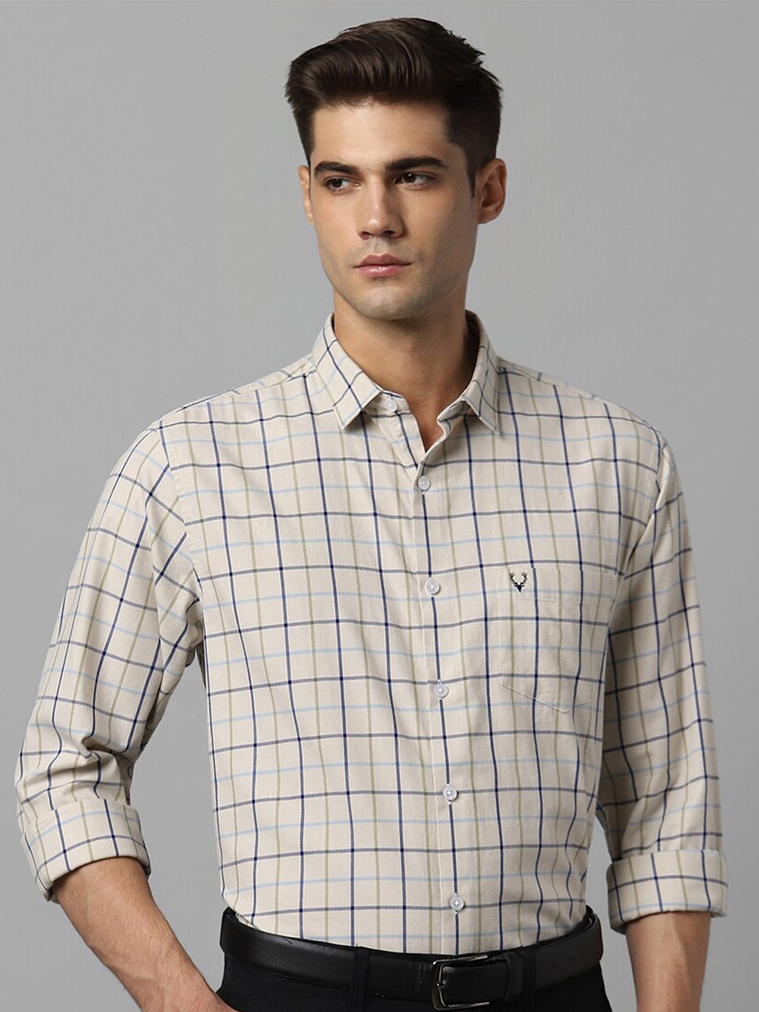

Allen Solly Slim Fit Tartan Checks Pure Cotton Casual Shirt, Cream
