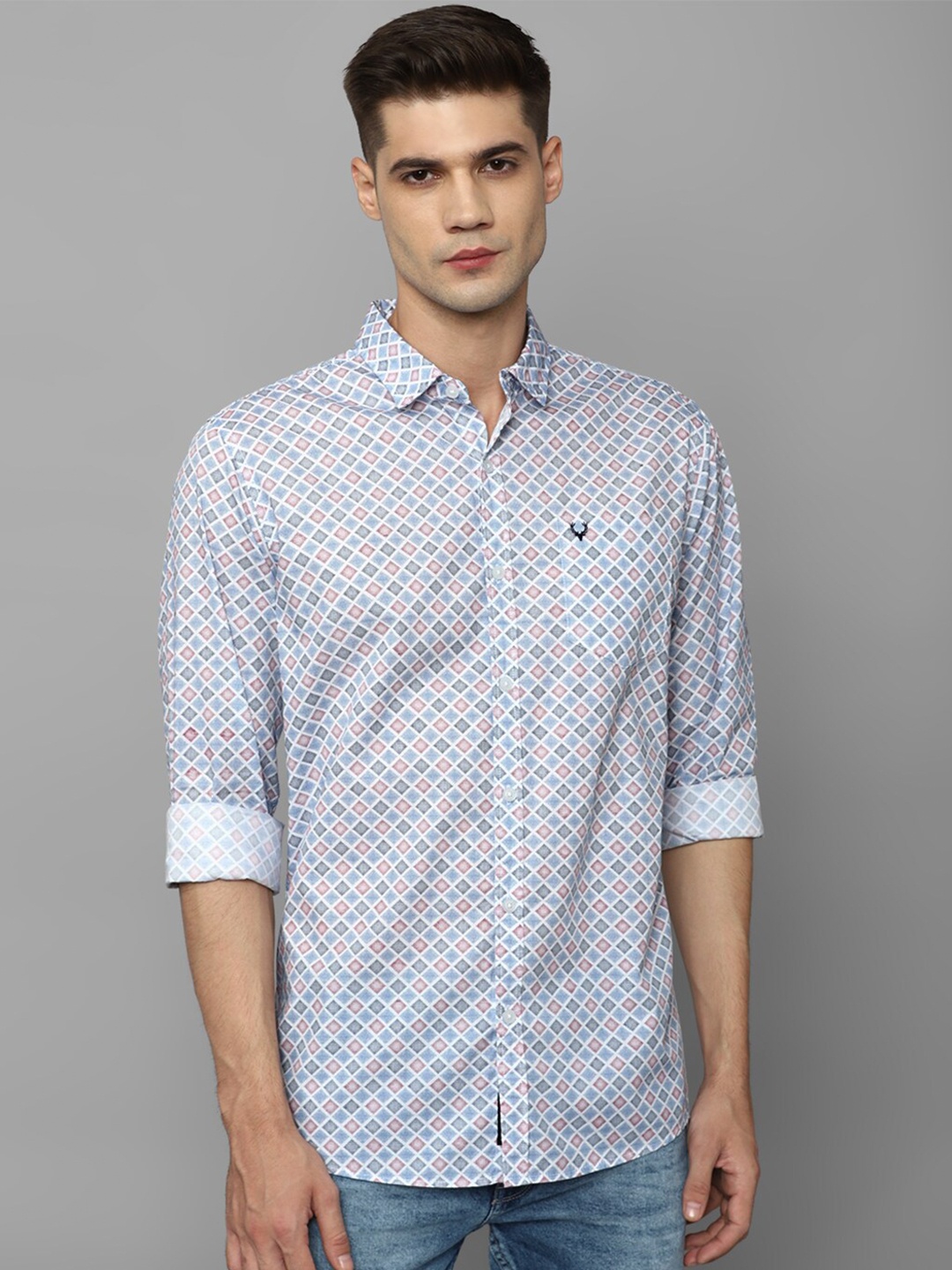 

Allen Solly Geometric Printed Spread Collar Cotton Casual Shirt, Blue