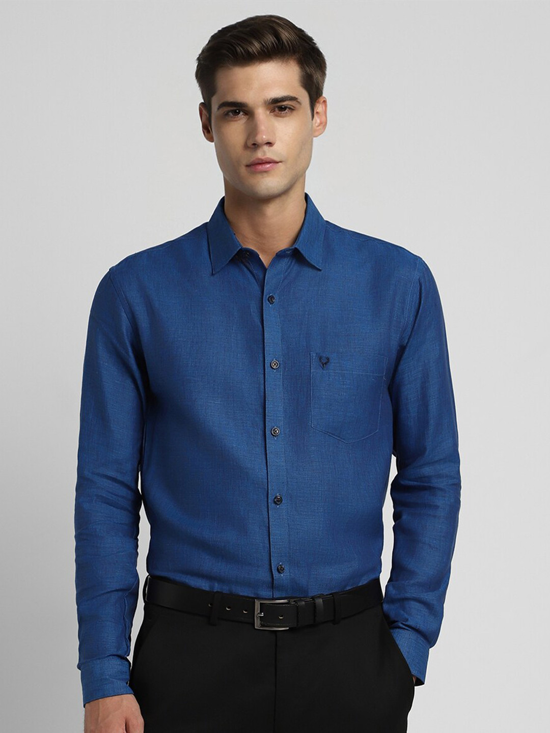 

Allen Solly Spread Collar Linen Formal Shirt, Navy blue