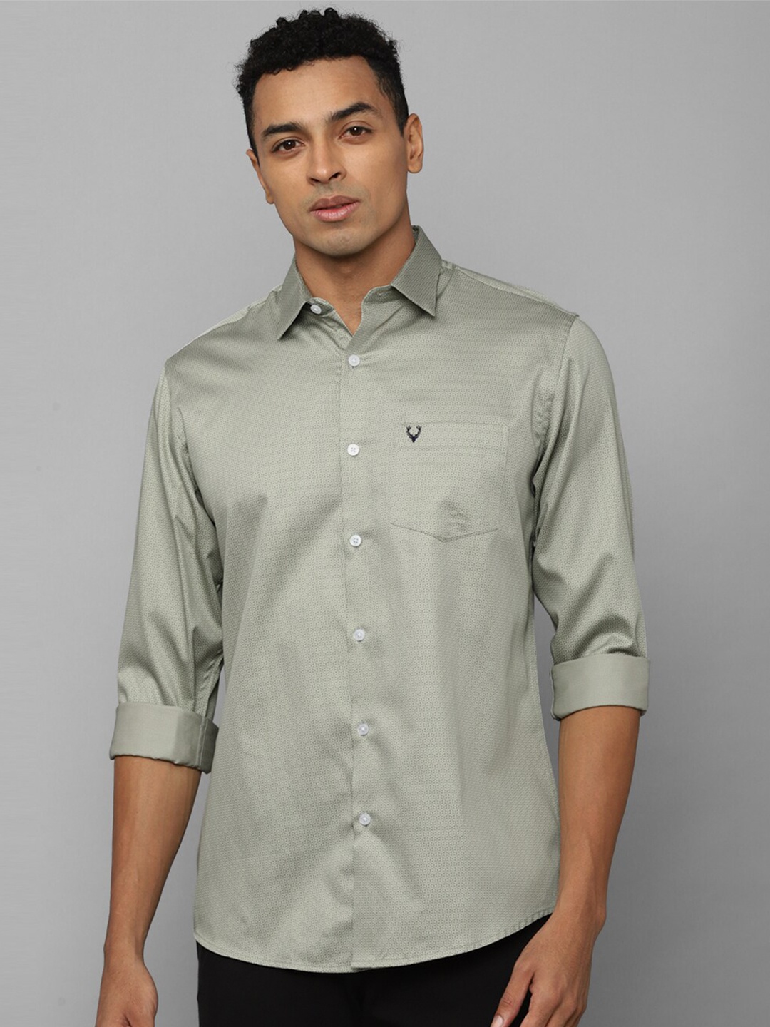 

Allen Solly Slim Fit Geometric Printed Pure Cotton Casual Shirt, Olive