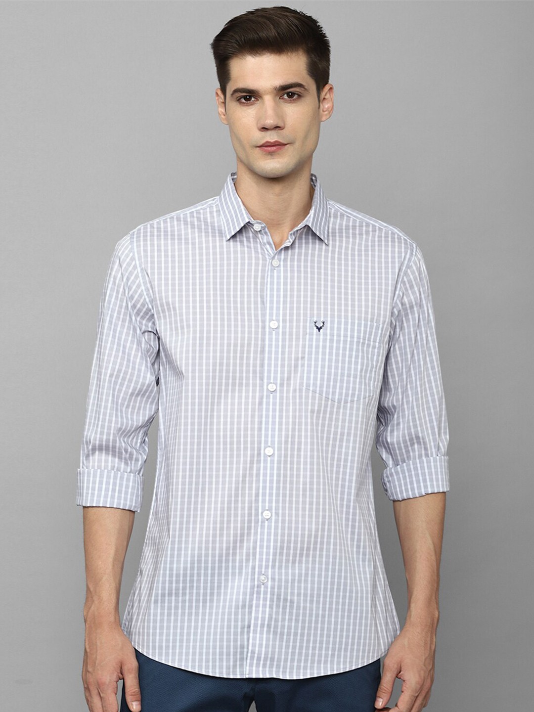

Allen Solly Slim Fit Micro Checks Casual Shirt, Blue