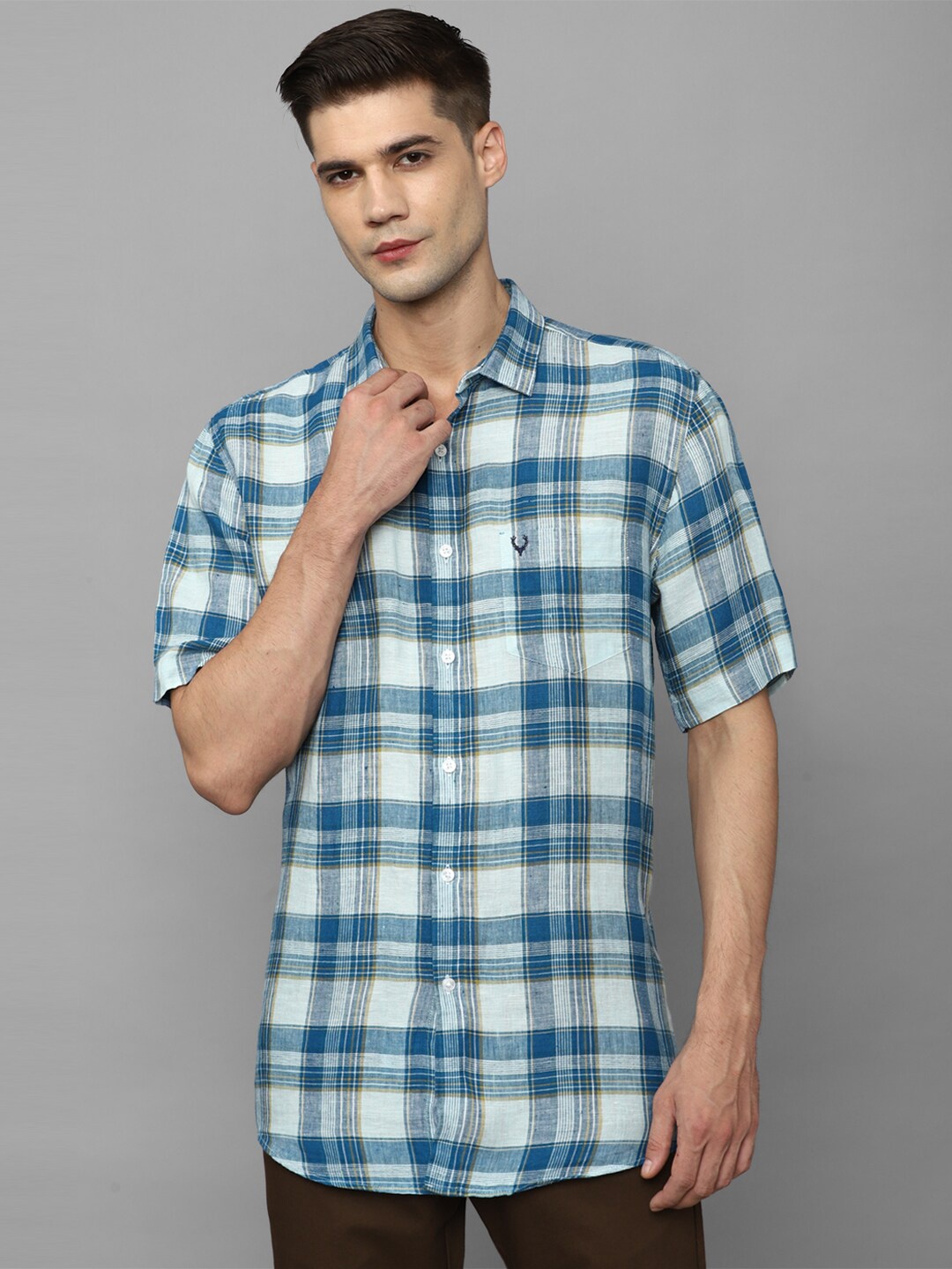 

Allen Solly Slim Fit Tartan Checks Pure Linen Casual Shirt, White