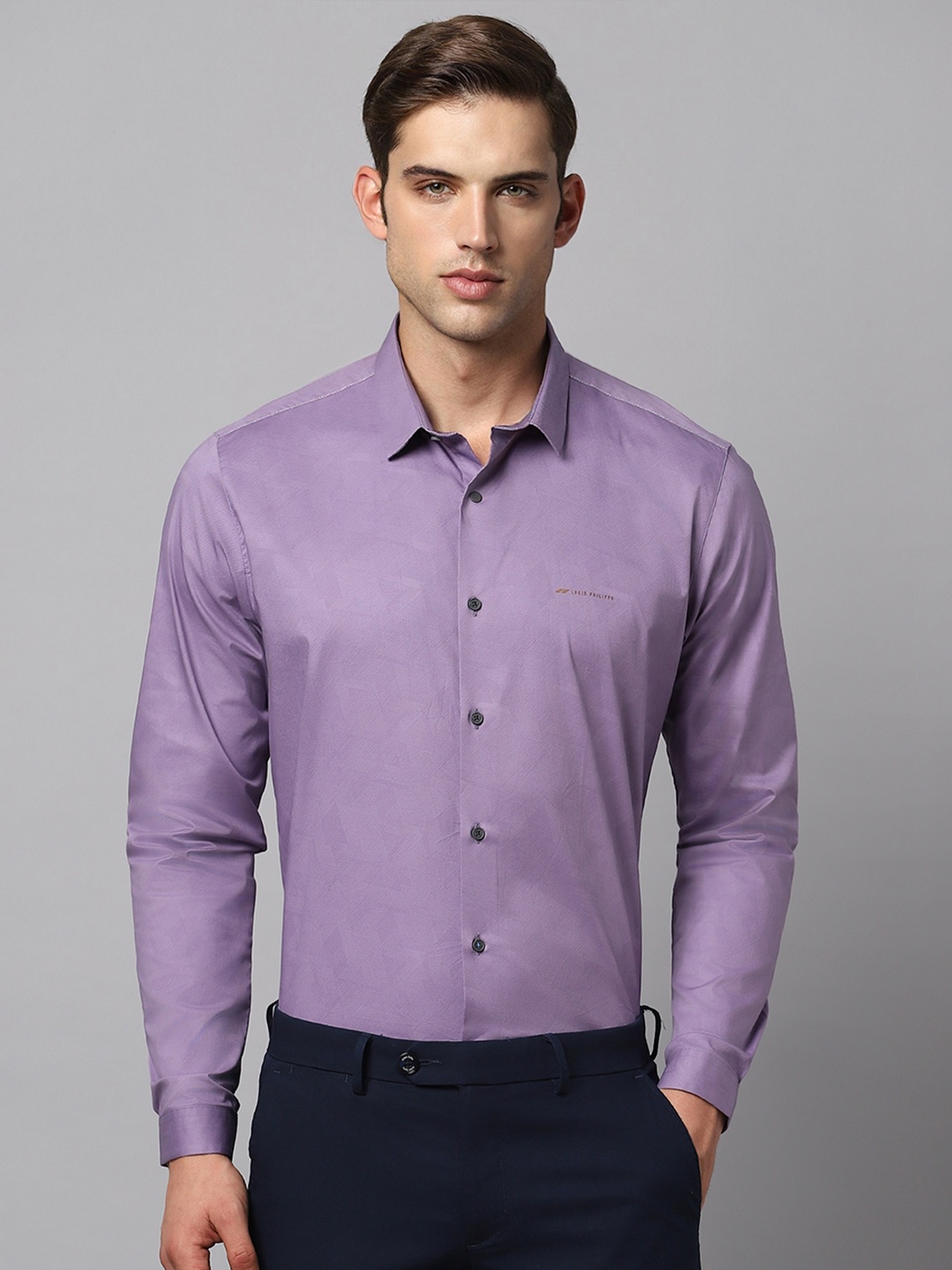 

Louis Philippe Sport Self Design Slim Fit Opaque Cotton Casual Shirt, Purple