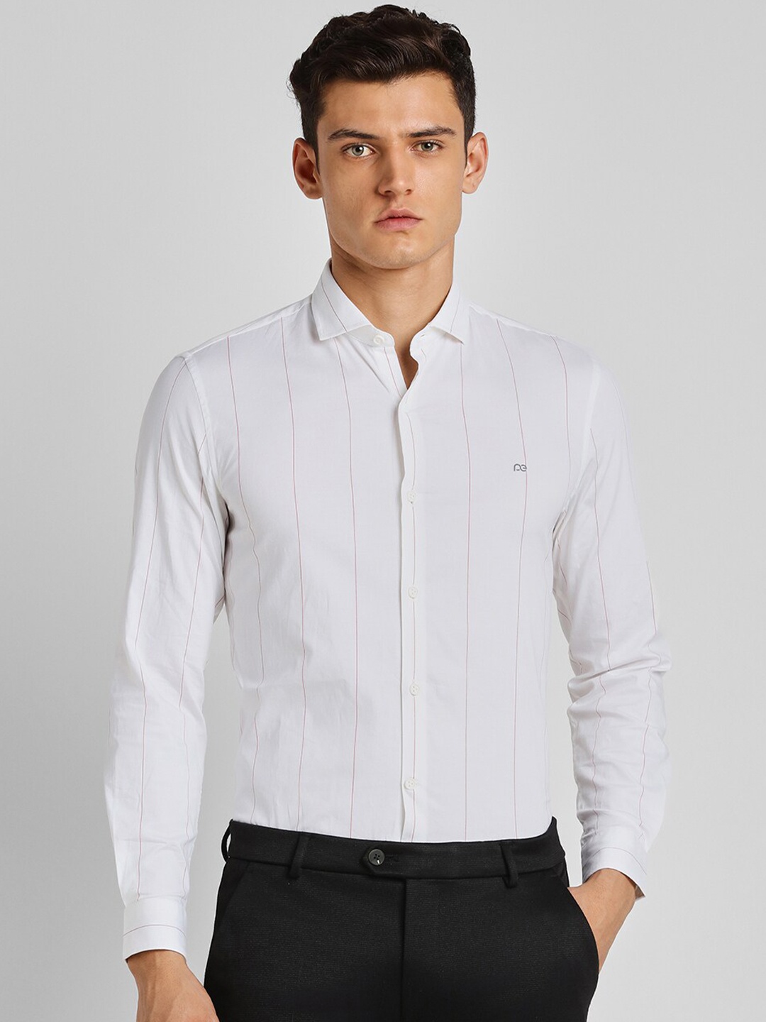 

Peter England Striped Printed Opaque Slim Fit Formal Shirt, White