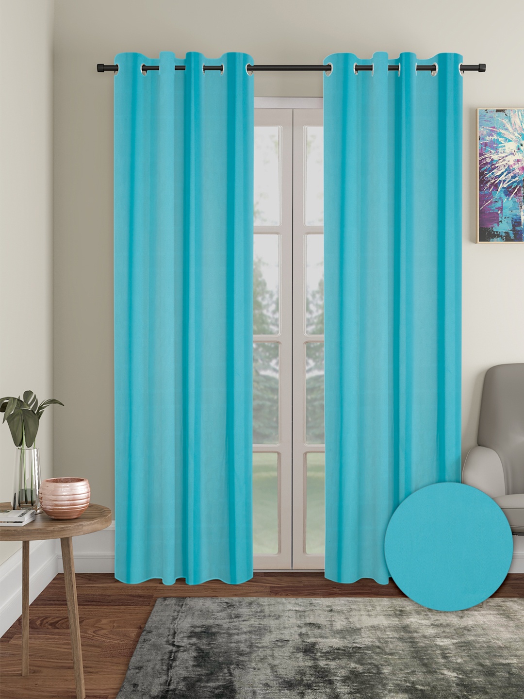 

Cortina Turquoise Blue 2 Pieces Black Out Long Door Curtains