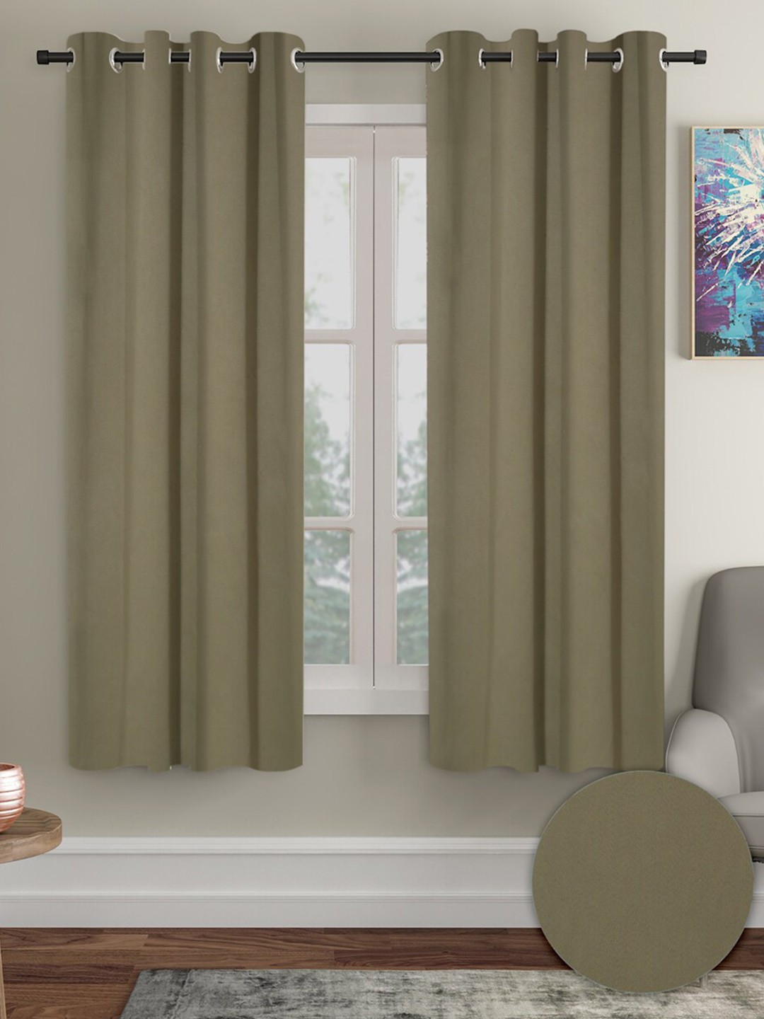 

Cortina Olive Green 2 Pieces Black Out Window Curtains