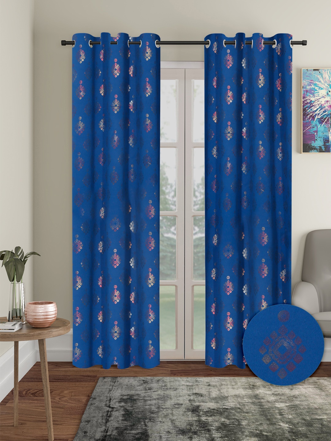 

Cortina Navy Blue 2 Pieces Ethnic Motifs Black Out Door Curtains