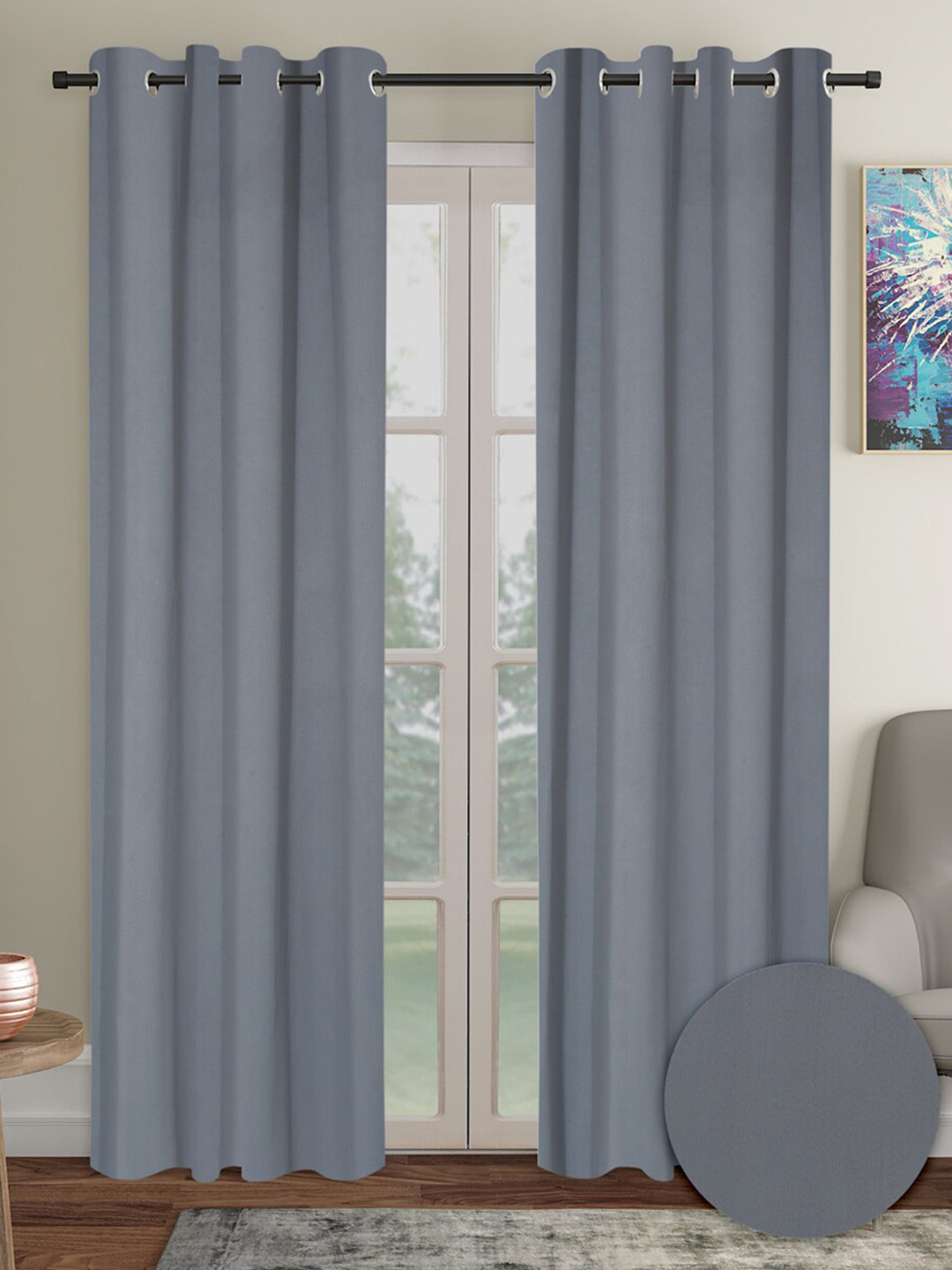 

Cortina 2 Pcs Grey Black Out Long Door Curtain