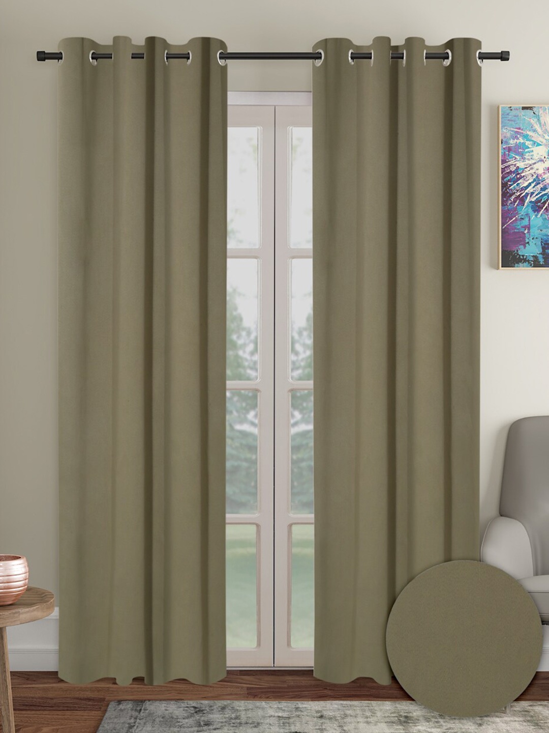 

Cortina Olive Green 2 Pieces Black Out Long Door Curtains