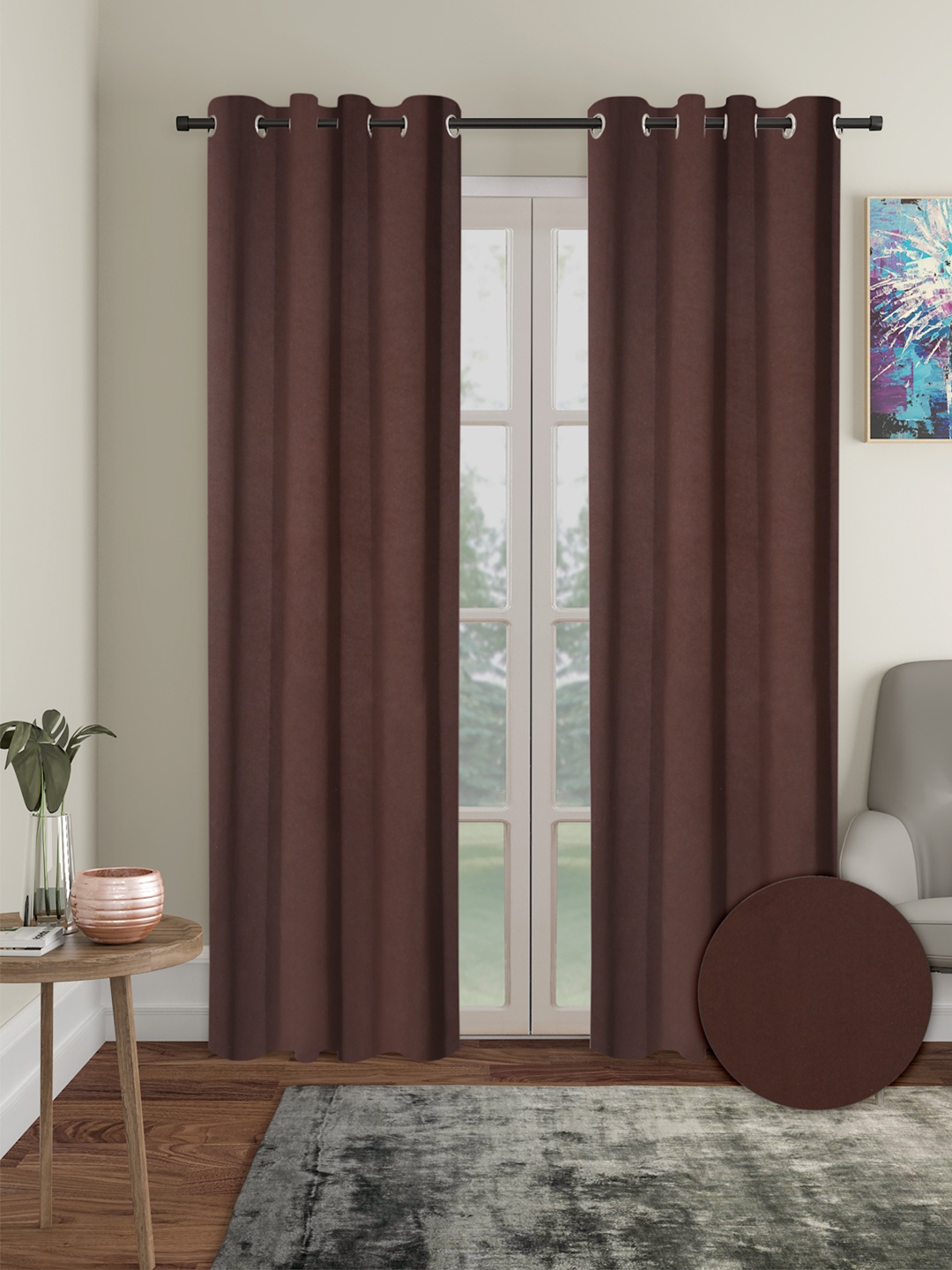 

Cortina Brown 2 Pieces Black Out Long Door Curtains