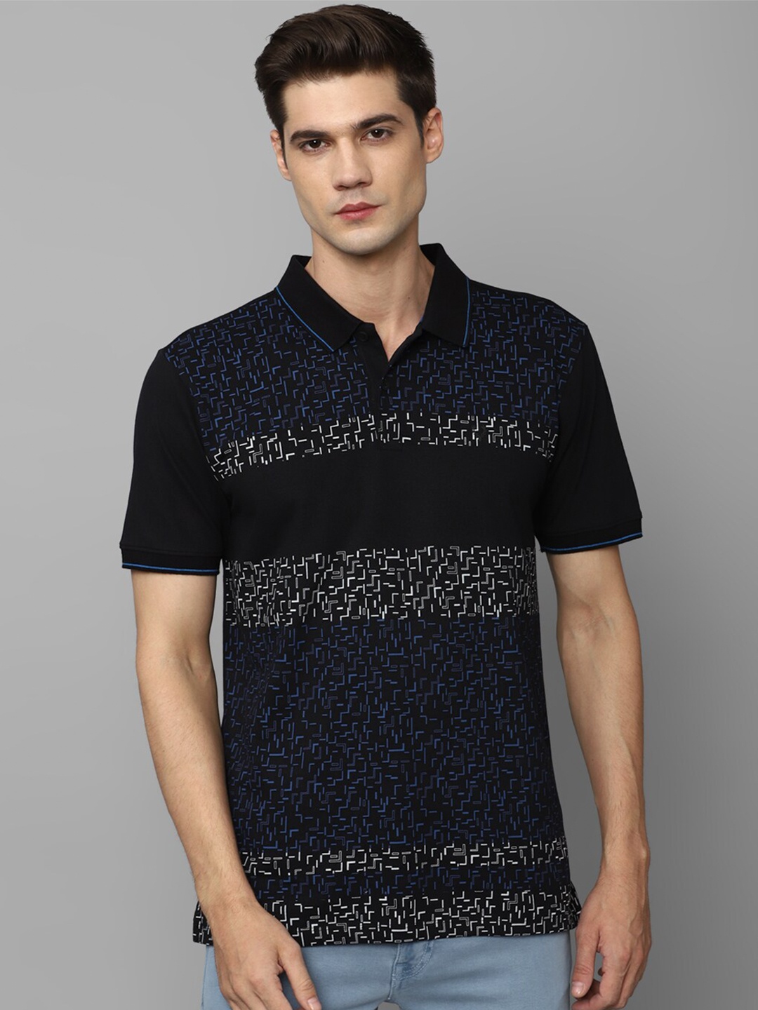

Allen Solly Abstract Printed Polo Collar Pure Cotton T-shirt, Black