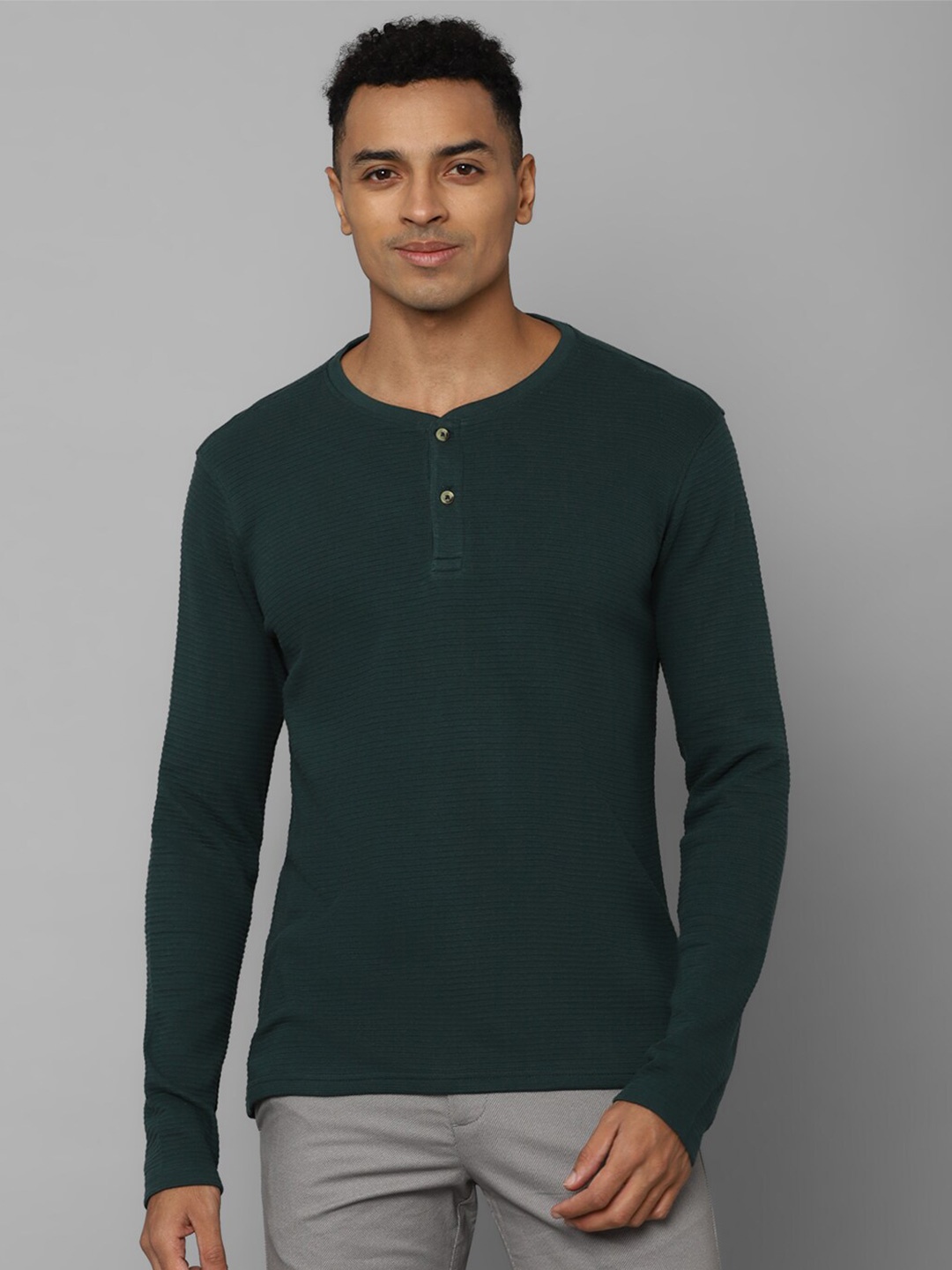 

Allen Solly Self Design Henley Neck Pure Cotton T-shirt, Green