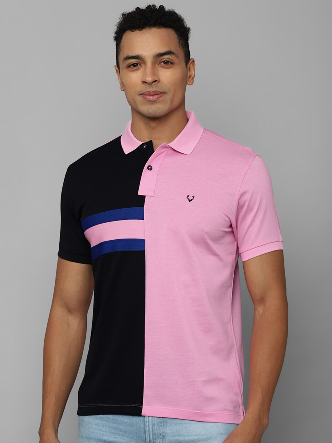 

Allen Solly Colourblocked Polo Collar Pure Cotton T-shirt, Pink