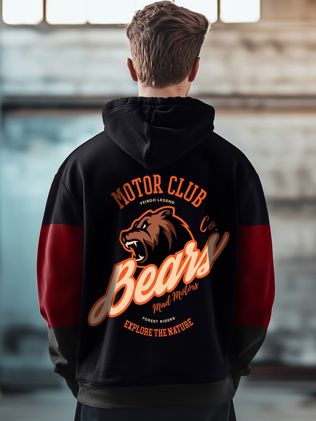 

VEIRDO Graphic Printed Hooded Pullover, Navy blue