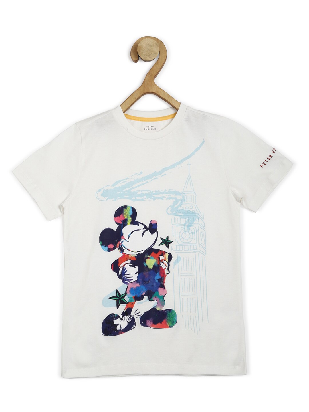 

Peter England Boys Mickey-Mouse Graphic Printed Pure Cotton Casual T-shirt, Off white