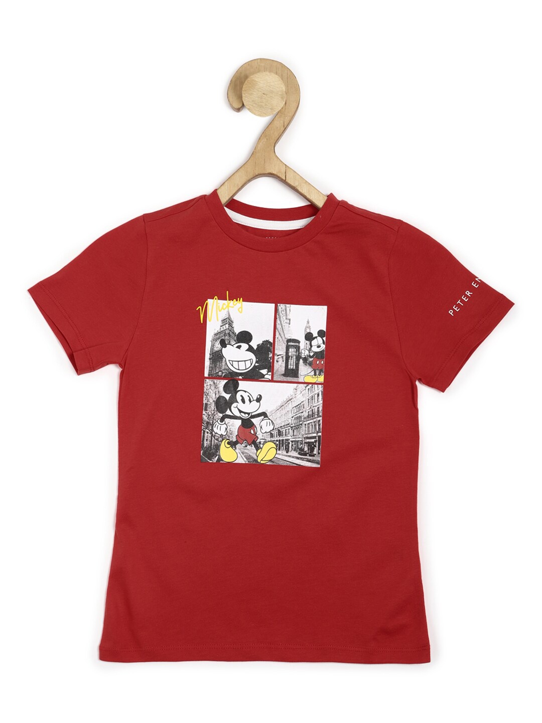 

Peter England Boys Mickey-Mouse Graphic Printed Pure Cotton Casual T-shirt, Red