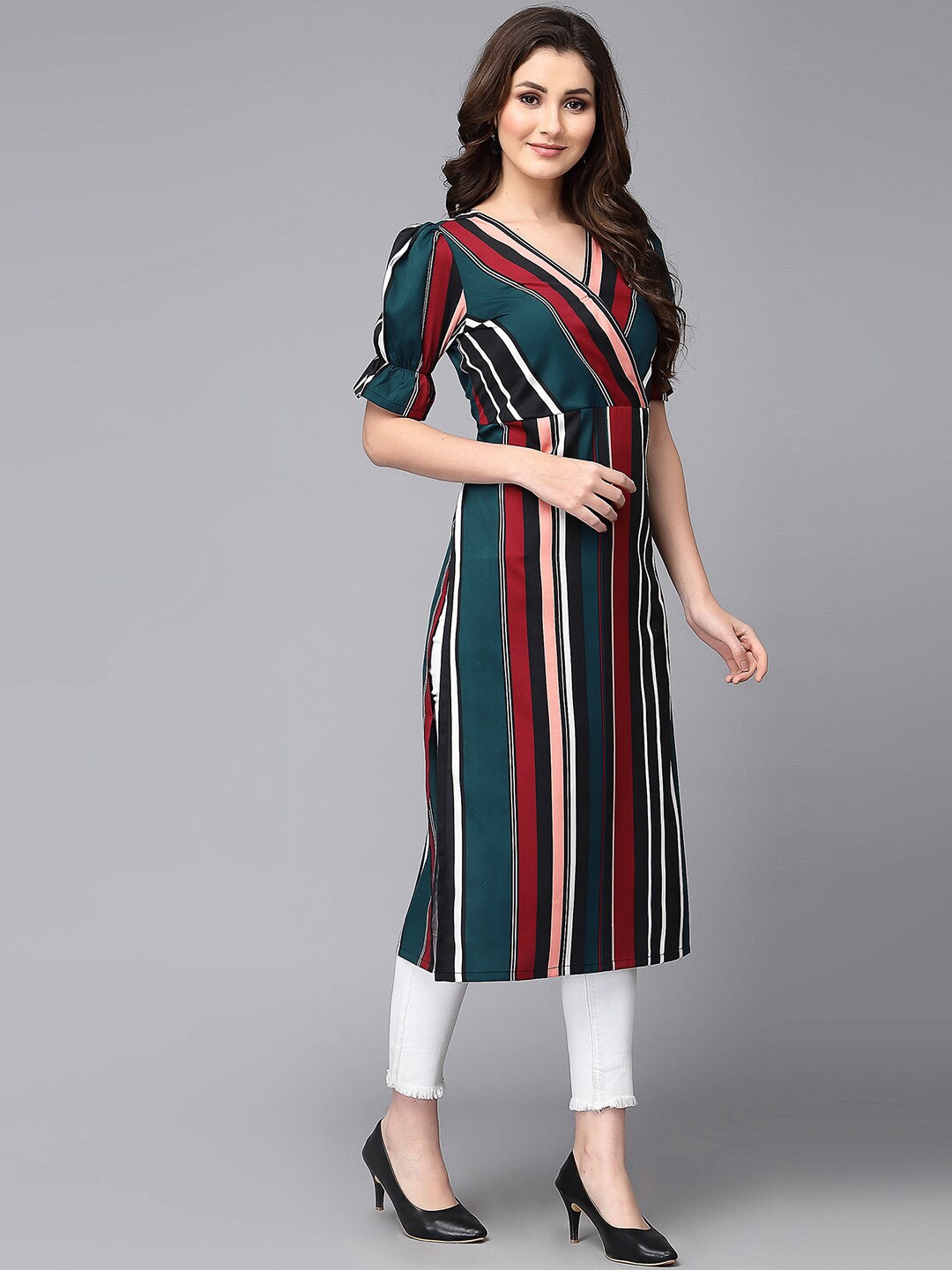 

KALINI Striped Straight Kurta, Teal