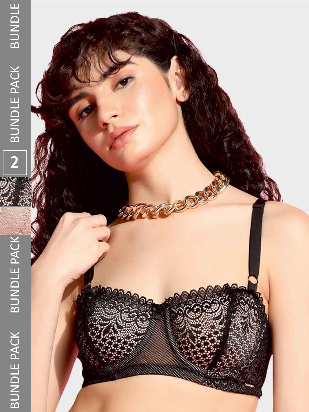 

Da Intimo Pack Of 2 Medium Coverage Floral Self Design Balconette Bra With All Day Comfort, Black